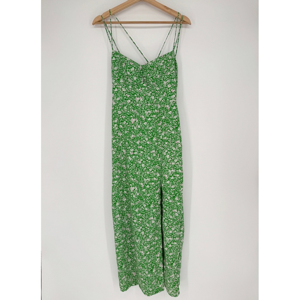 Zara Strappy Ditsy Floral Midi Dress M Green Cottagecore Fairycore Summer Dainty